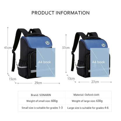 Schulrucksack Kinder wasserdicht, leicht & robust (Schwarz)
