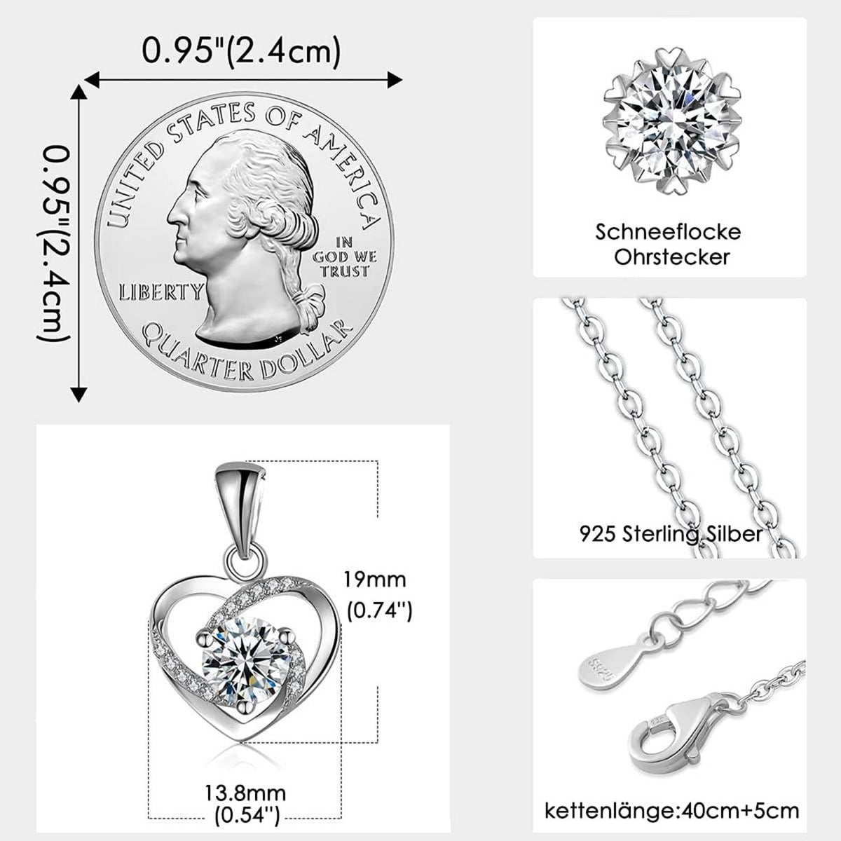 Ewige Rosen Halskette Ohrringe Set 925 Silbergeschenkbox