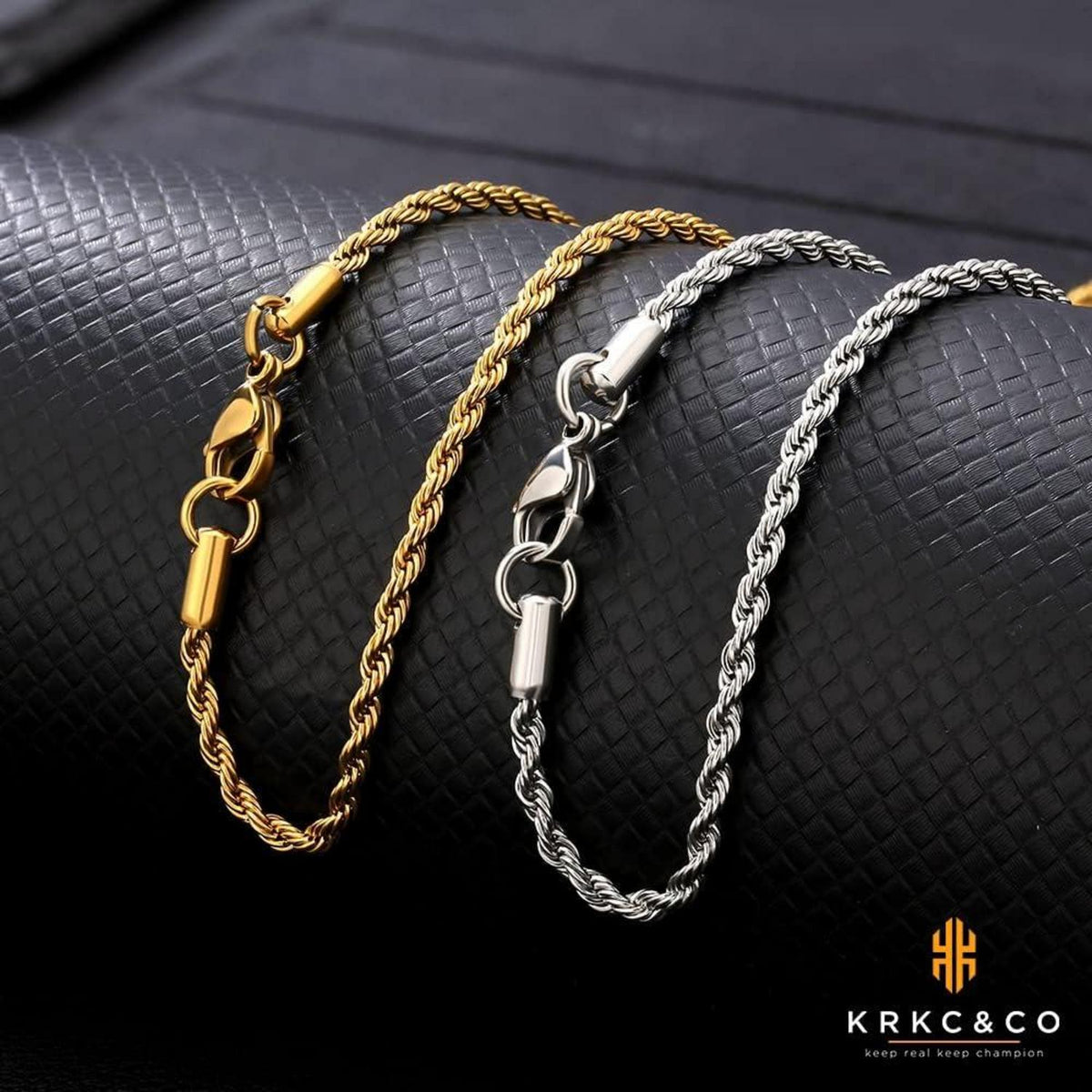 Edelstahl Rope Kordelkette 2,5mm Weißgold beschichtet 45,7cm