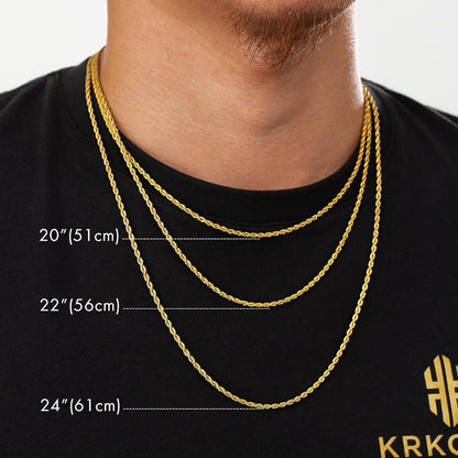 Goldfarbene Kette Herren Silberkette 2,5mm Edelstahl Rope Halskette