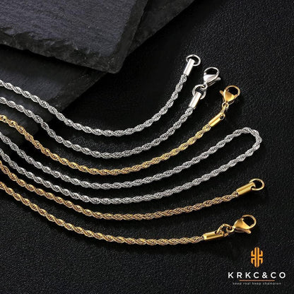 Goldfarbene Kette Herren Silberkette 2,5mm Edelstahl Rope Halskette