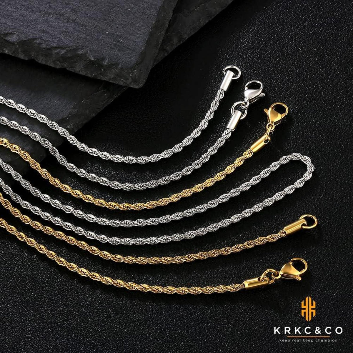 KRKC&CO Goldkette Herren: Damen 2,5mm 18K Gold/Weißgold beschichtet Halskette