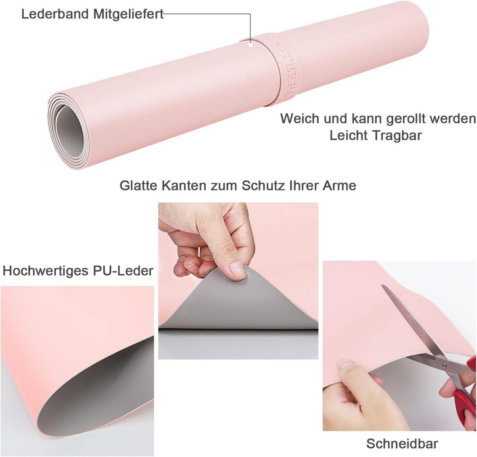 Schreibtischunterlage Mauspad doppelseitig Rosa Grau Kunstleder 80x40 cm