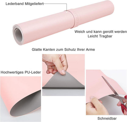 Schreibtischunterlage Mauspad doppelseitig Rosa Grau Kunstleder 80x40 cm