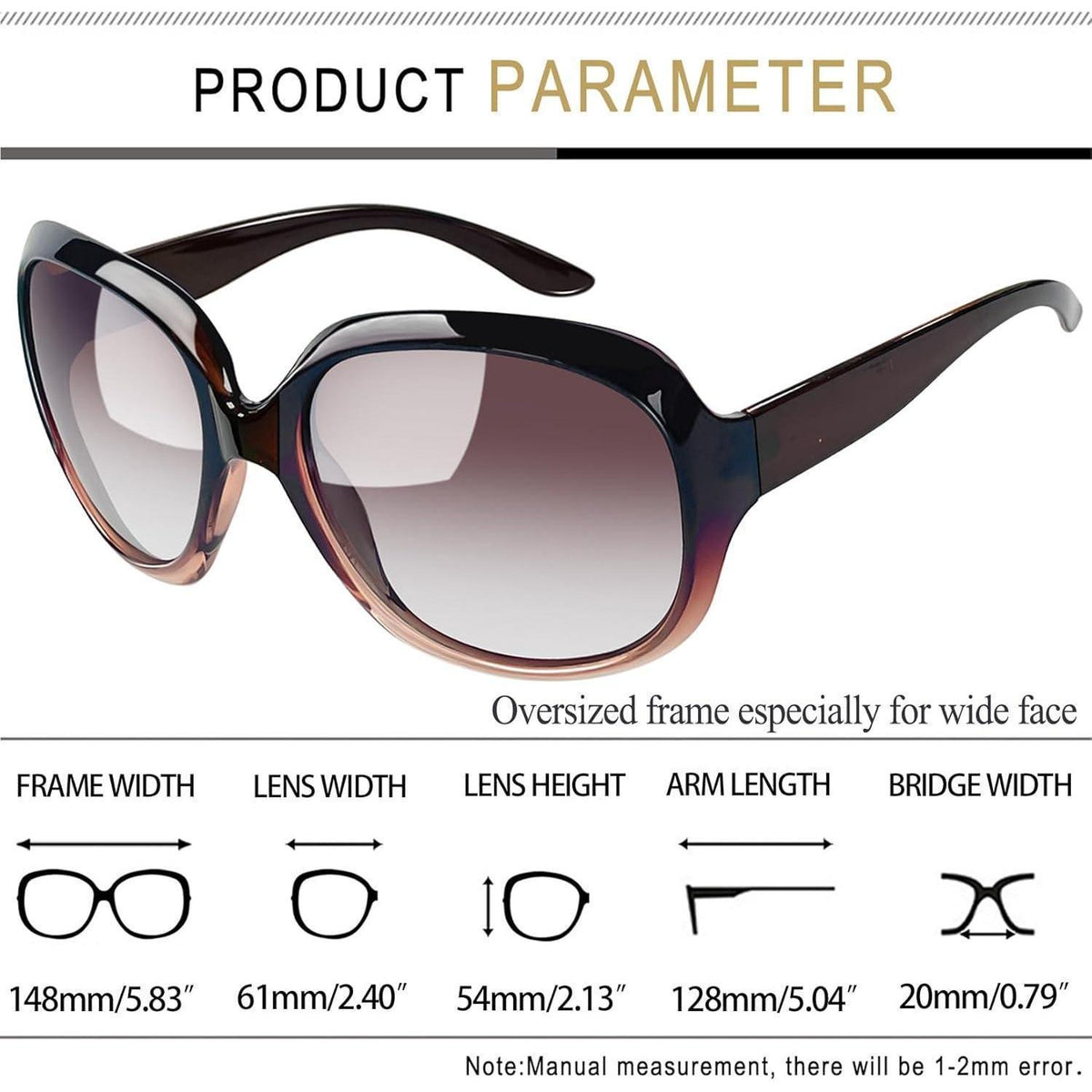 Übergroße Damen Sonnenbrille polarisiert UV400 Braun