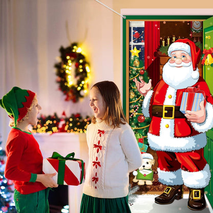 Weihnachtsmann Tür Hintergrundbanner für festliche Dekoration in Rot