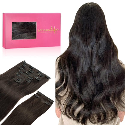 Clip-in Haarverlängerung Echthaar Dunkelbraun 60cm 150g