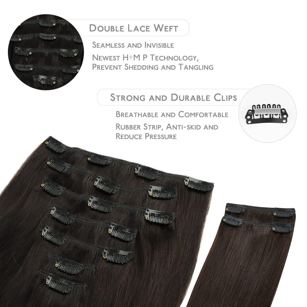 Clip-in Haarverlängerung Echthaar Dunkelbraun 60cm 150g