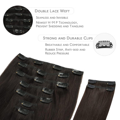 Clip-in Haarverlängerung Echthaar Dunkelbraun 60cm 150g