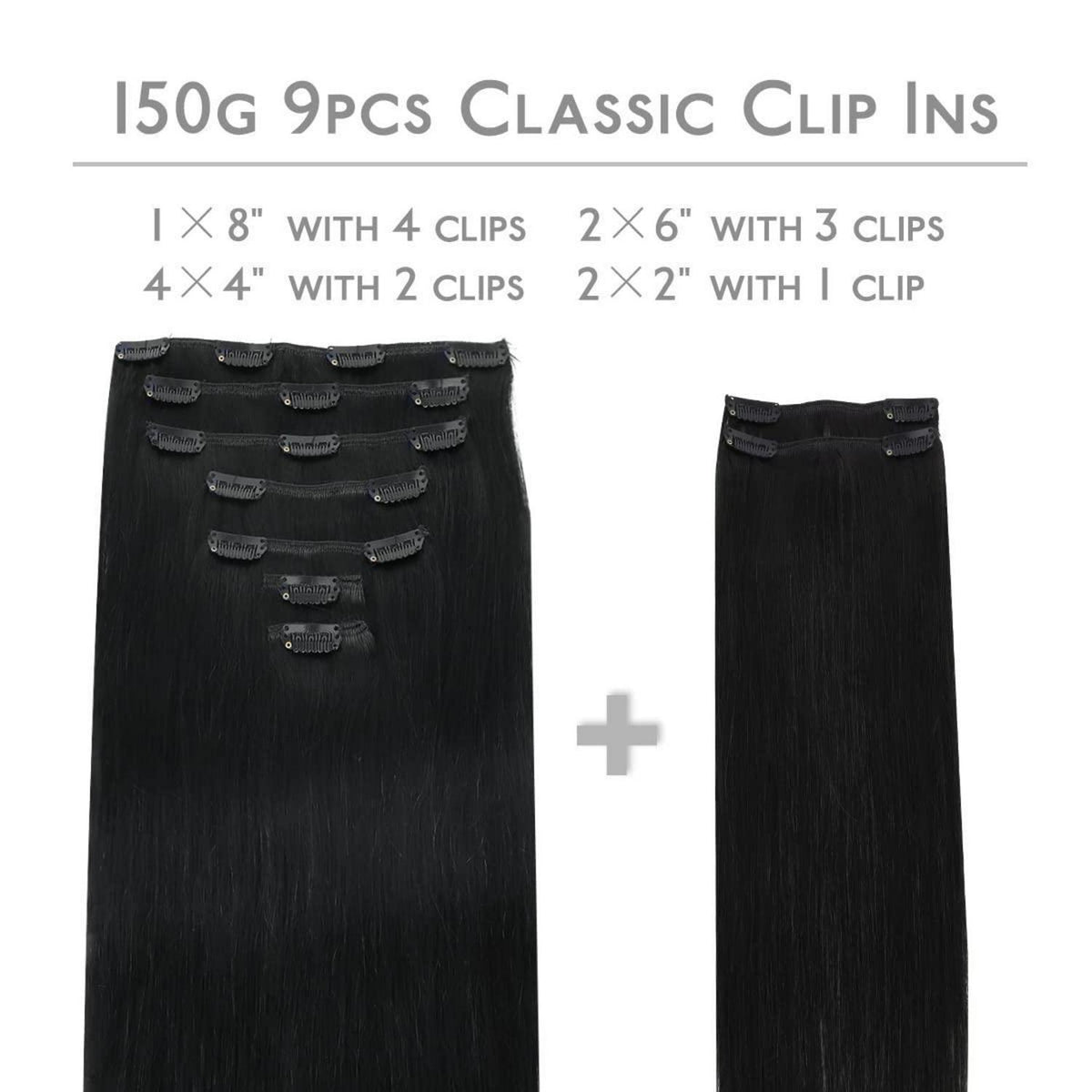 Clip In Echthaar Extensions Schwarz 40cm 150g