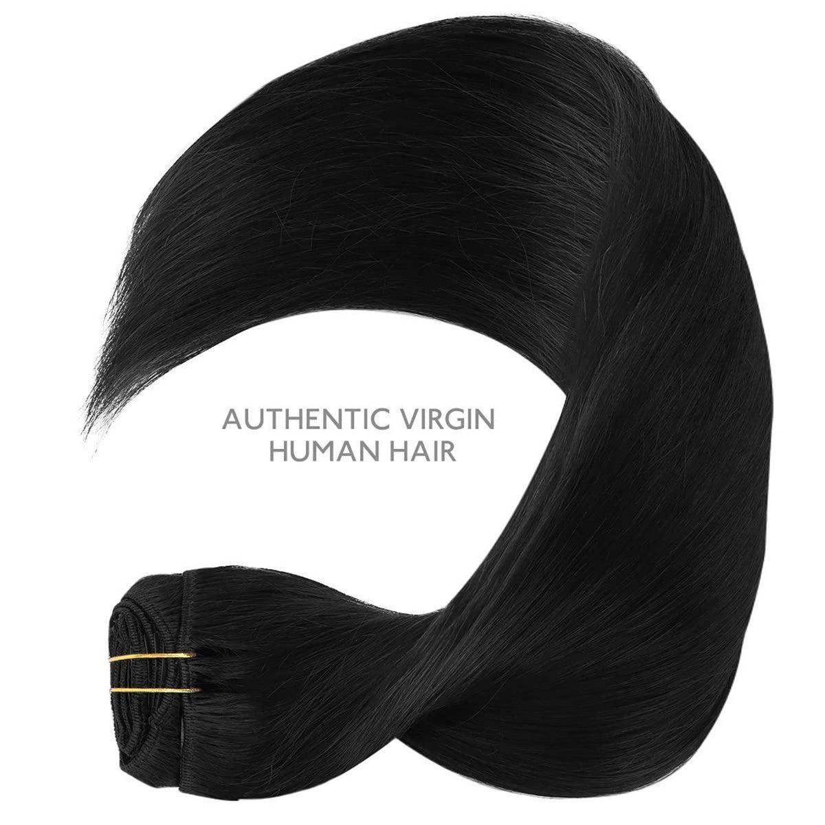 Clip-in Haarverlängerung Echthaar Schwarz 55cm 150g
