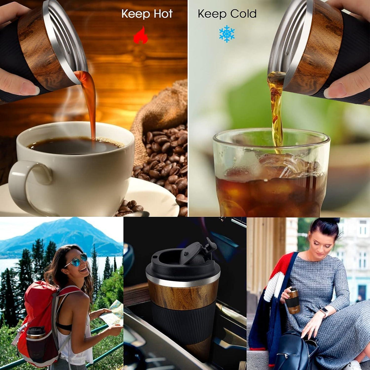 Tlater Kaffeebecher to go 380ml Thermobecher Edelstahl Vakuum Doppelwandig