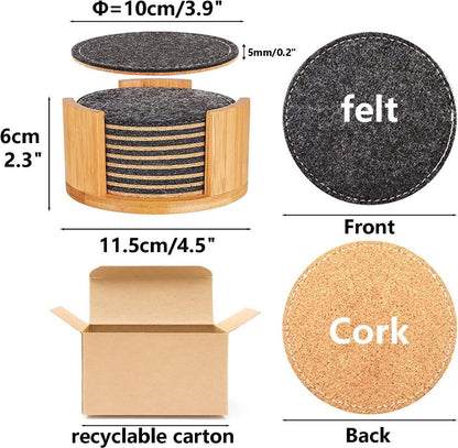 Filz Untersetzer Set 8er Bambusbox Kork Glasuntersetzer Grau