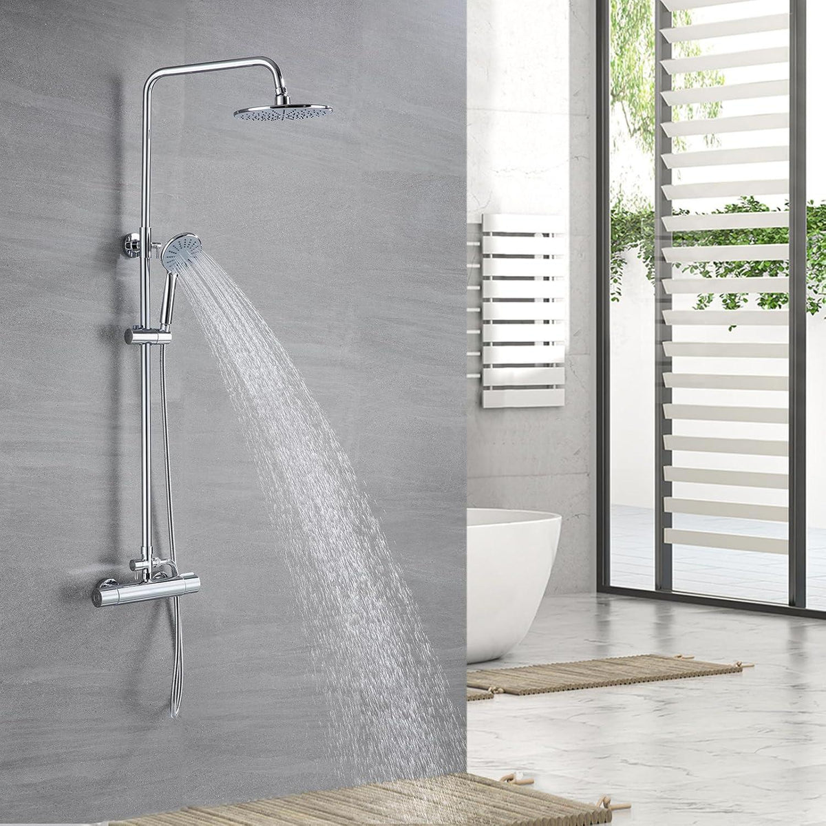 Auralum Duscharmatur Thermostat Edelstahl Höhenverstellbar Regendusche Kopfbrause Handbrause