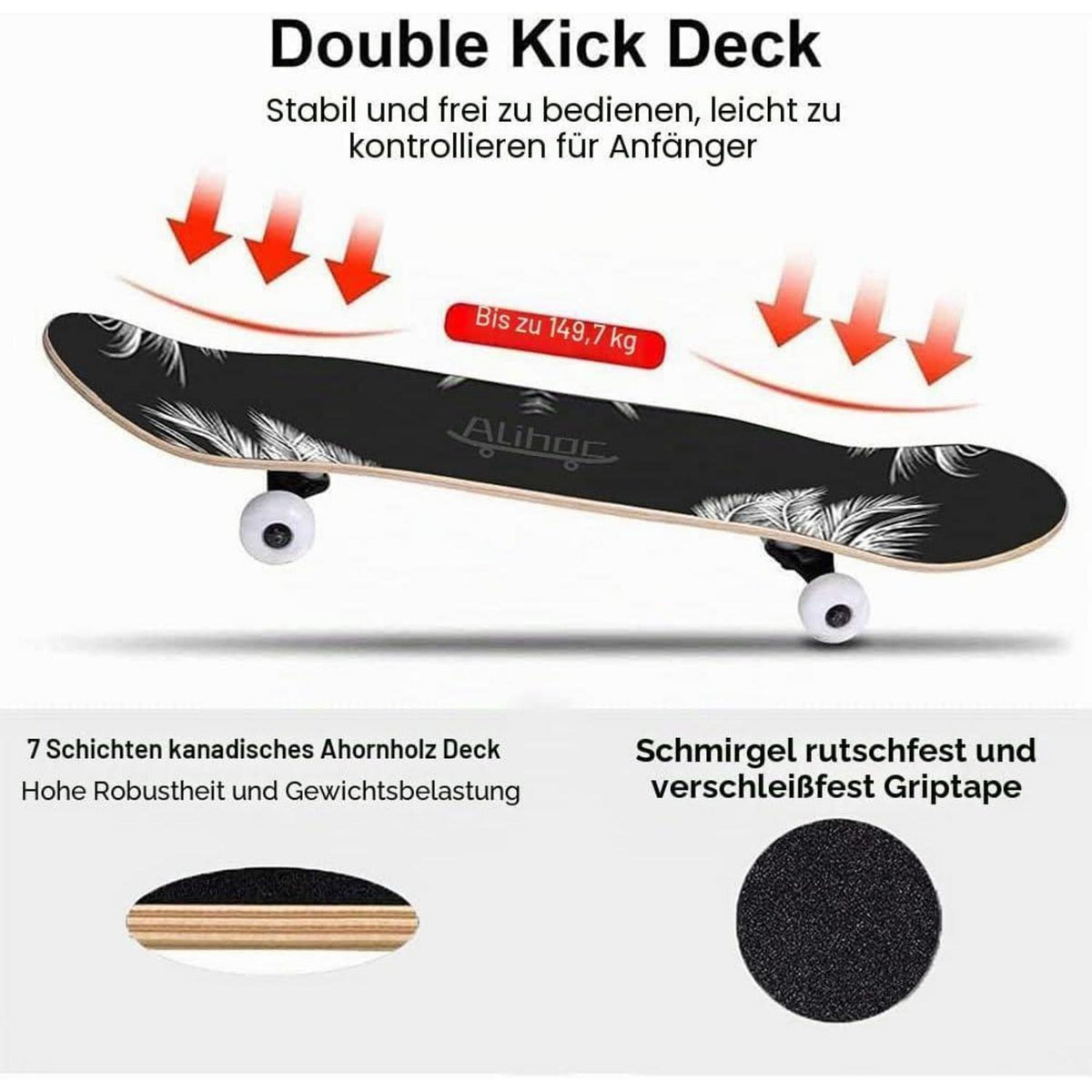 31 Zoll Skateboard – Robustes Ahornbrett für Anfänger & Profis