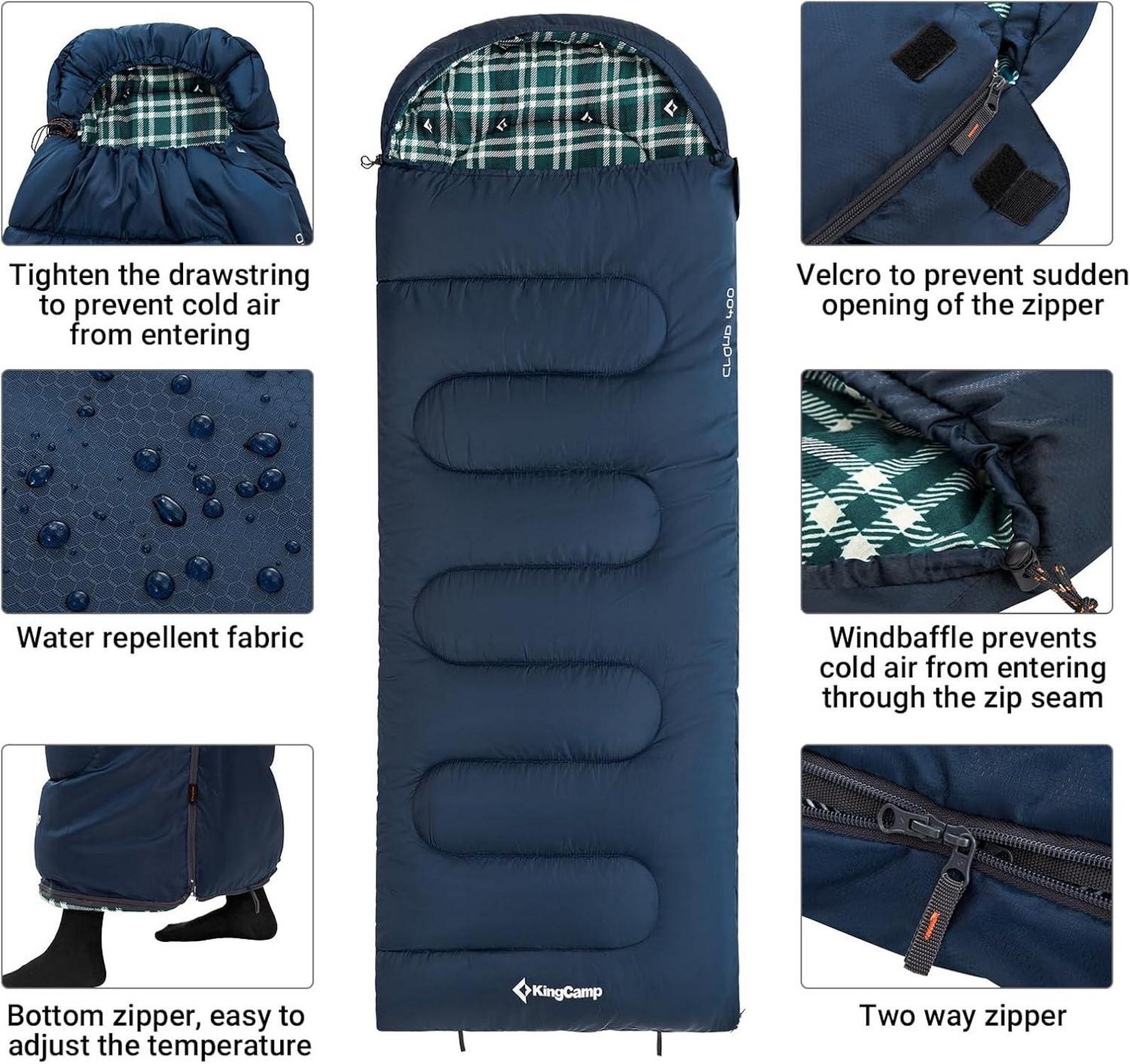 Outdoor Deckenschlafsack 3-4 Jahreszeiten Camping 400g Füllung