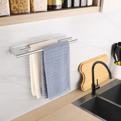 Doppelter Handtuchhalter ohne Bohren, gebürstetes Silber