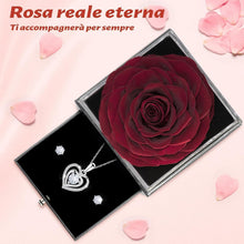 Konservierte Ewige Rose mit Herz-Halskette & Ohrringen