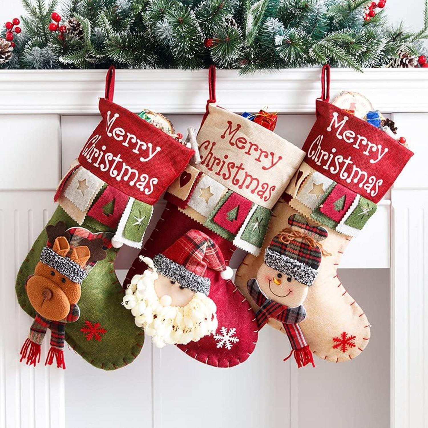 3er Set Weihnachtsstrümpfe Weihnachtsmann Rentier Schneemann