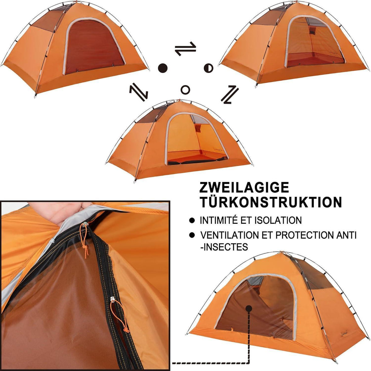 4 Personen Kuppelzelt wasserdicht leicht für Camping Outdoor Grün