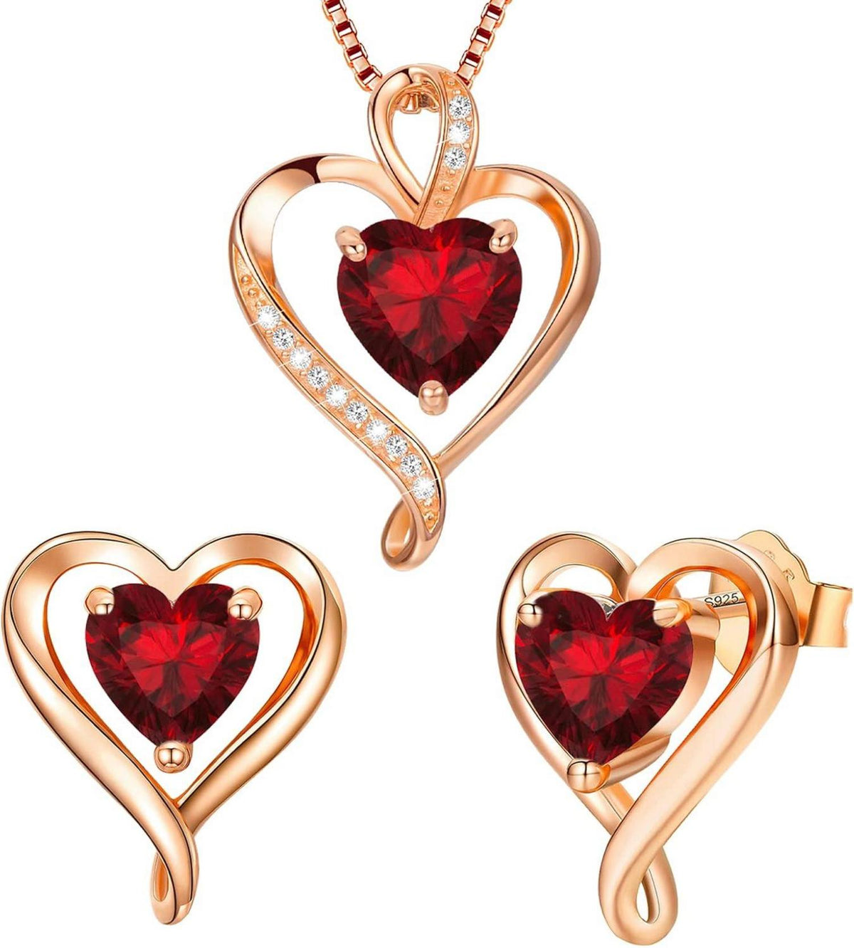 Herz Zirkonia Schmuckset Damen 925 Silber Halskette Ohrringe