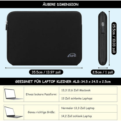 Laptophülle 13,3 14 Zoll Schwarz Stoßfest Notebook