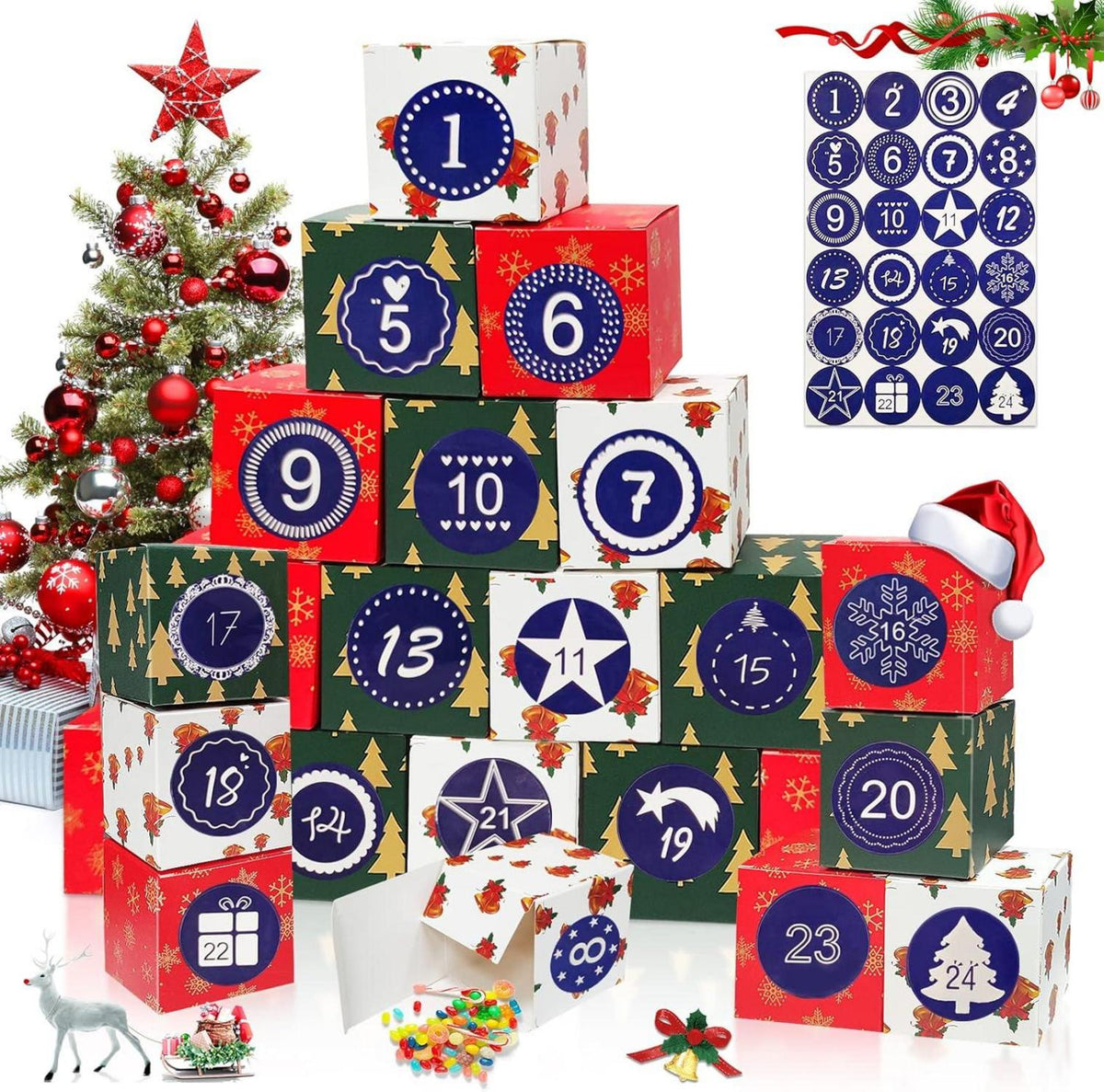 Adventskalender zum Befüllen Weihnachtskalender DIY Geschenkbox 24