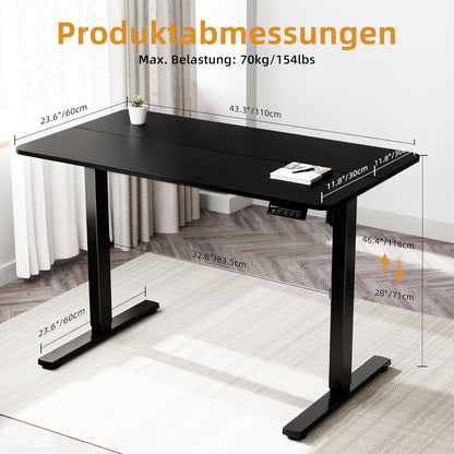 Elektrischer Höhenverstellbarer Schreibtisch 110x60cm Schwarz