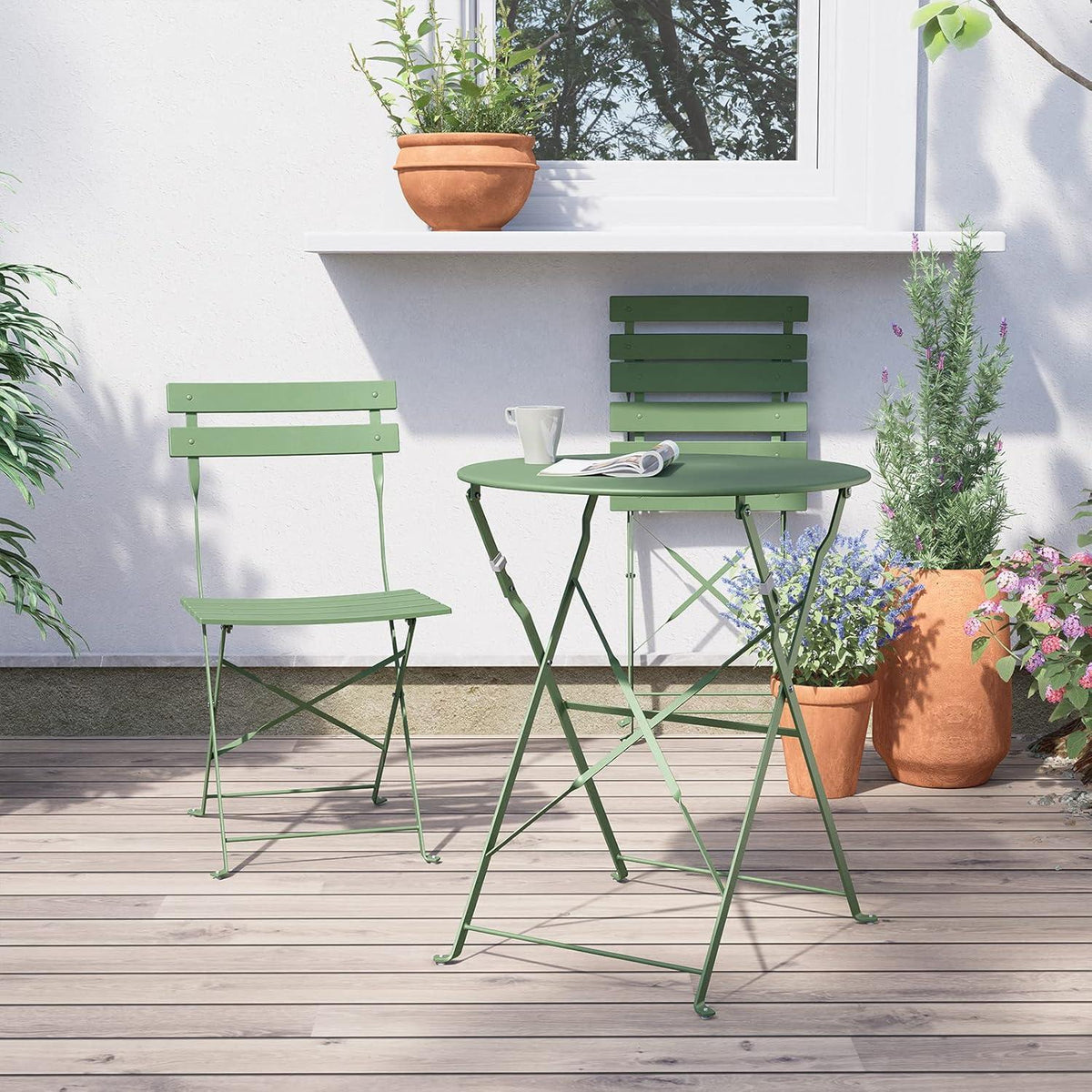 Grand patio Bistro Set 3 Stück Premium Stahl Klappbar Grün