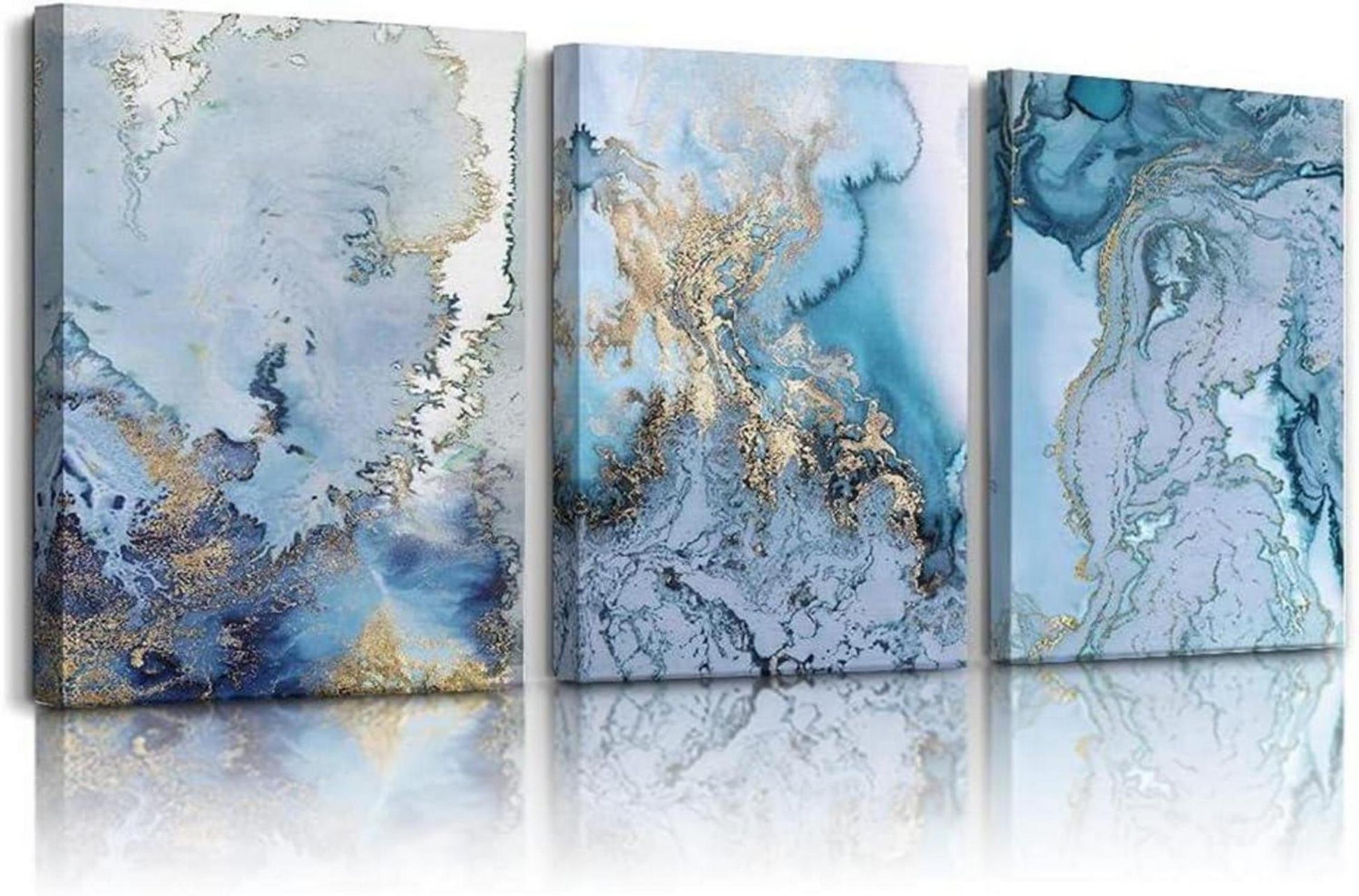 Abstrakte Moderne Wandbilder Blau Weiß 40x58cm 3er Set
