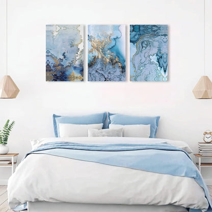 Moderne Abstrakte Wandbilder Blau Weiß 40x58cm 3er Set