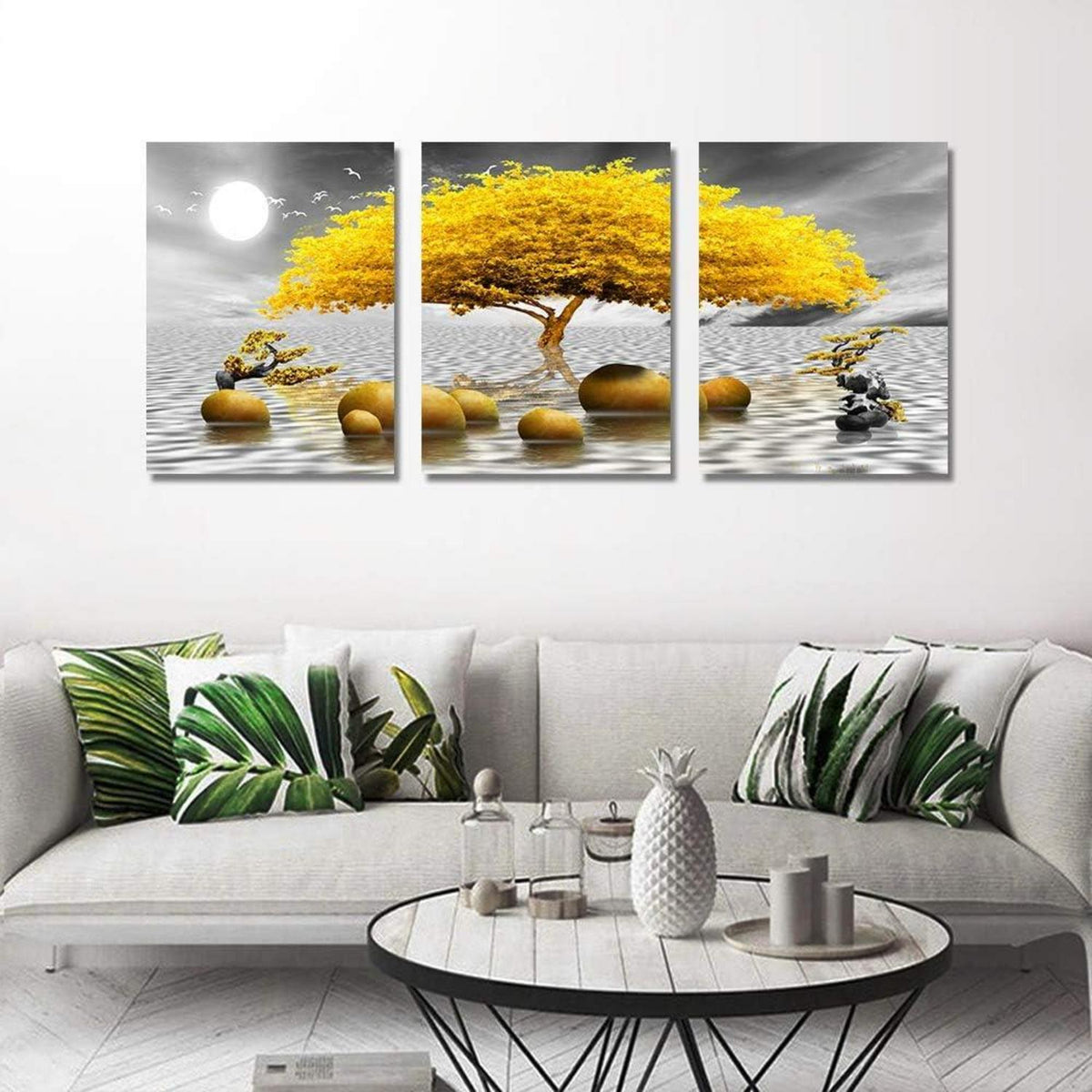 Moderne Gelbe Baum Leinwand Bilder Set