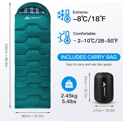 Forceatt Schlafsack 3-4 Jahreszeiten Flanell Polyester -5°C