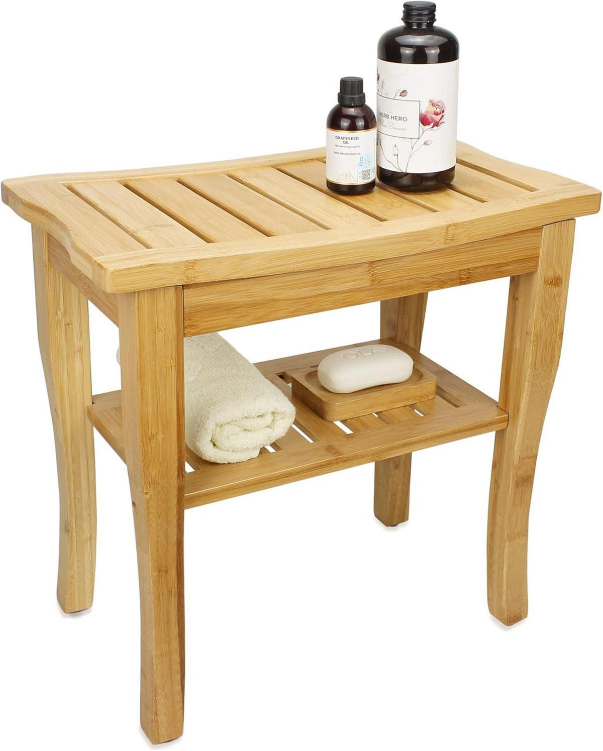Bambus Duschbank 2-stufiger Holz Spa Organizer Hocker Ablagefläche