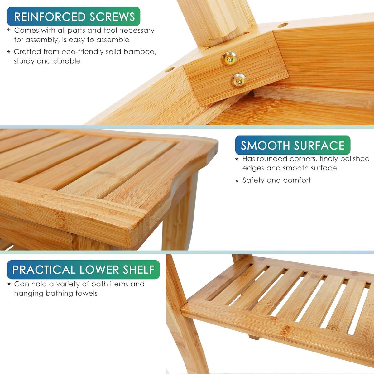 Bambus-Duschbank 2-stufiger Holz-Spa-Organizer Hocker Badewannenstuhl