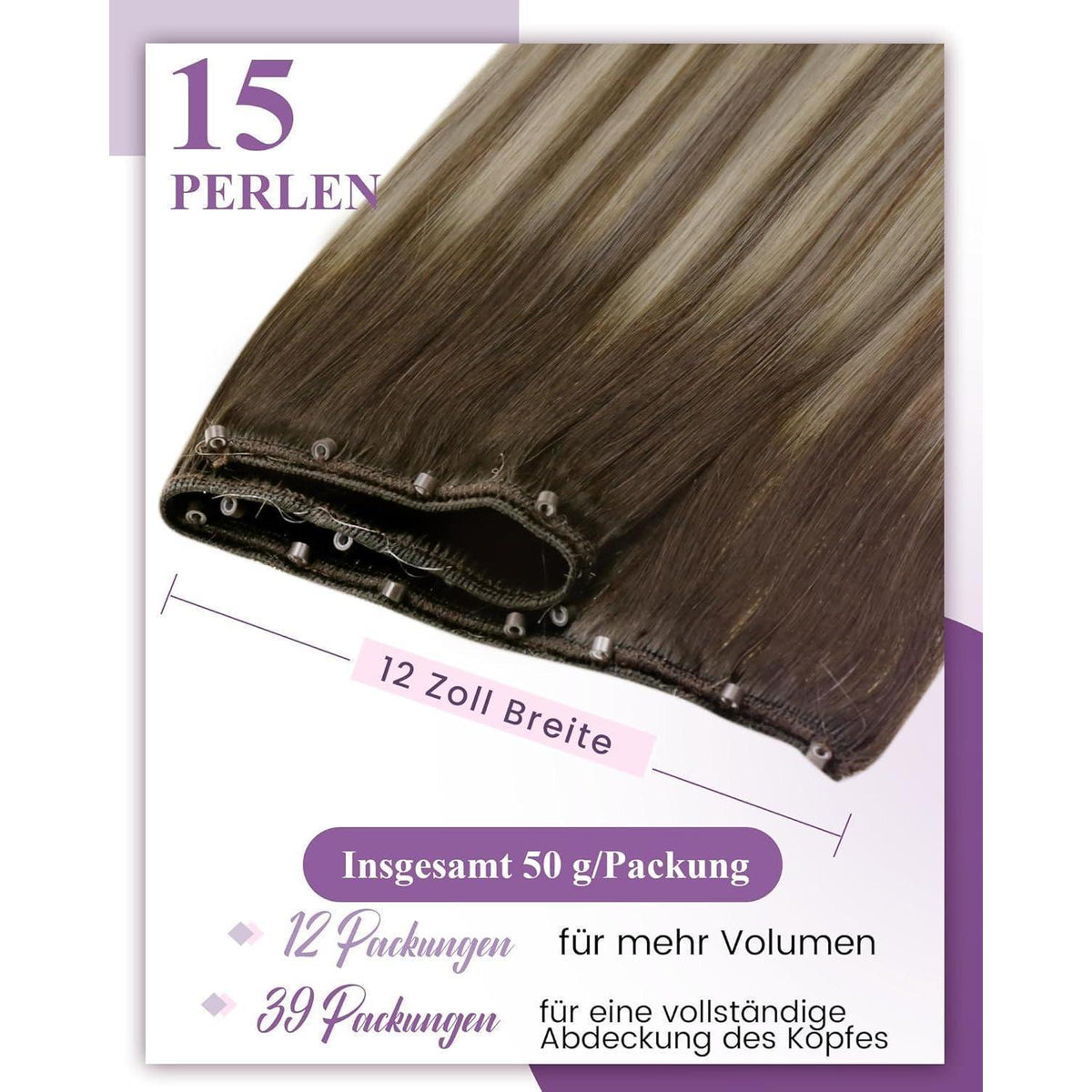 Echthaar Tressen Balayage Braun Ombre 40cm