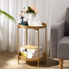 Beistelltisch Gold Metall Rund 2 Ebenen Wohnzimmer