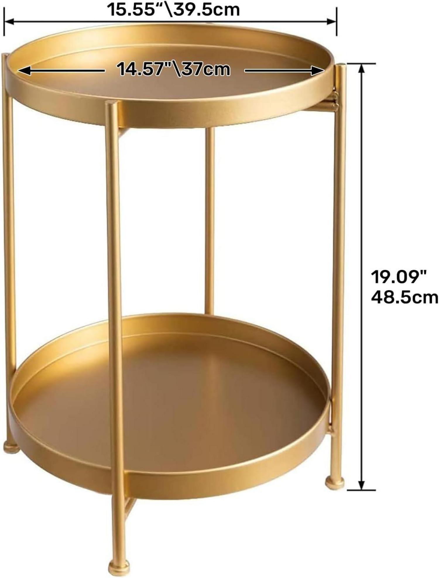 Goldener Runder Metall Beistelltisch mit 2 Ebenen, Outdoor & Indoor