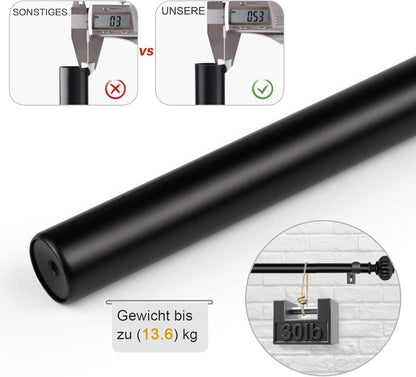 Ausziehbare Gardinenstange Schwarz Metall 182-365cm 25.4mm Durchmesser
