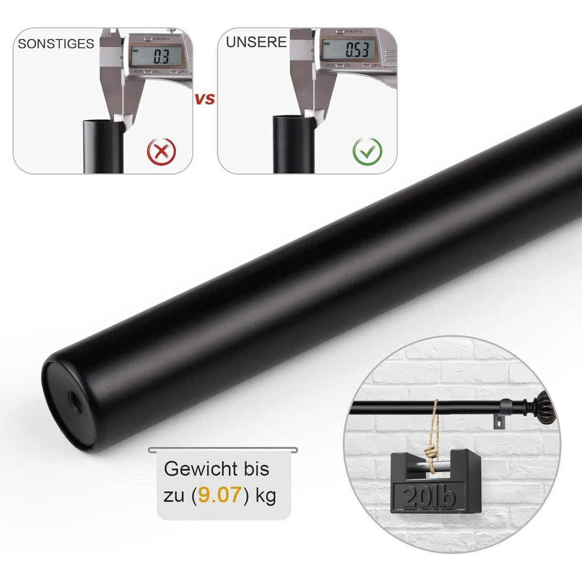 Ausziehbare Gardinenstange 91-182 cm Schwarz Metall