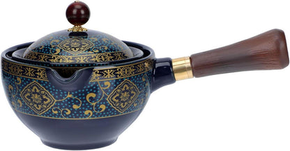 Japanische Keramik Teekanne Kyusu mit Holzgriff und Teesieb