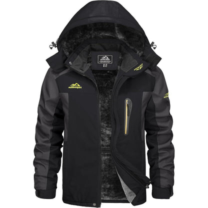 Herren Winterjacke Wasserdicht Warm Gefüttert Skijacke Schwarz-Grau