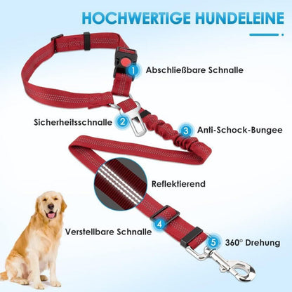 SlowTon Hundegurt Auto 2-in-1 Kopfstützen-Rückhalte Anschnallgurt Reflektierend 2er Set Rot