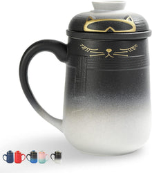 TEANAGOO Katzentasse mit Sieb und Deckel, 460 ML, Keramik-Set