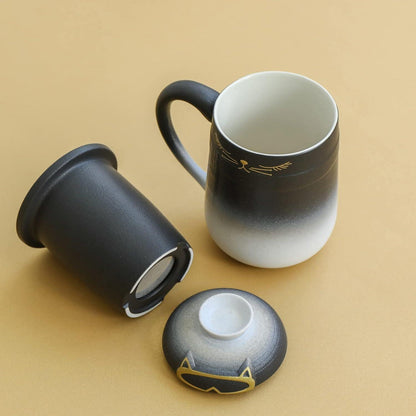 TEANAGOO Katzen Teetasse Keramik mit Sieb & Deckel 460ml-Set