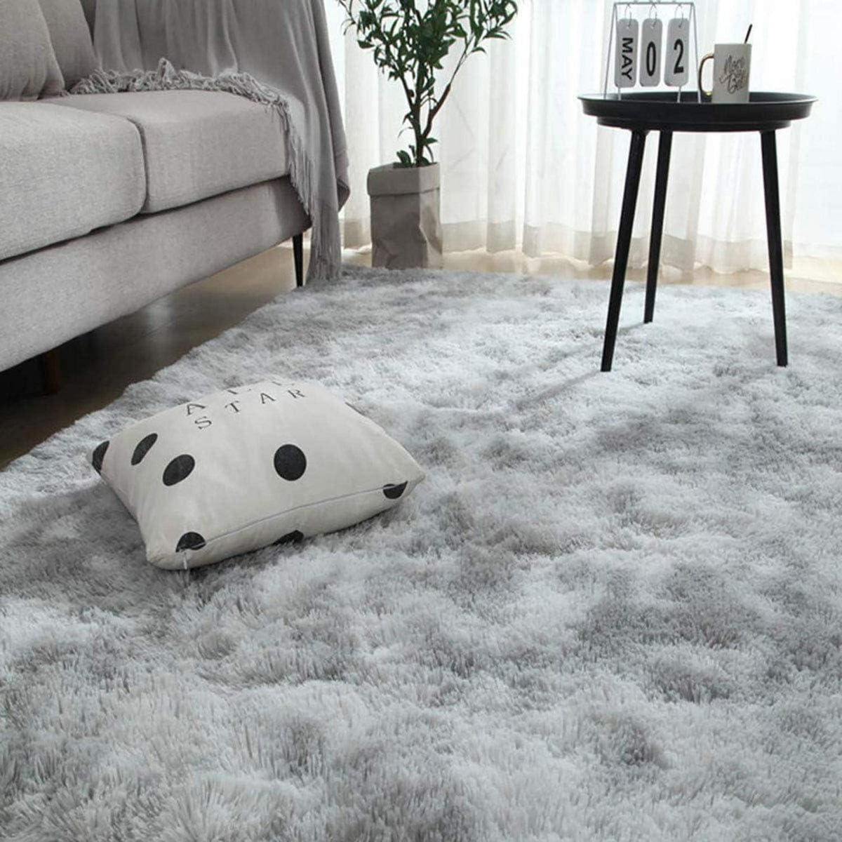 Flauschiger Rundteppich Grau Weiß 200x250cm – Weich & Rutschfest