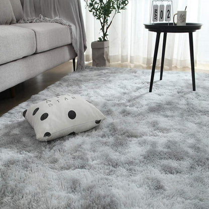 Flauschiger Hochflor Teppich Grau Weiß 200x300cm Rutschfest Waschbar