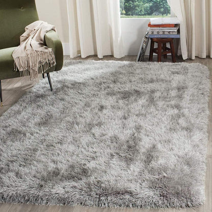 Flauschiger Hochflor Teppich Grau Weiß 200x300cm Rutschfest Waschbar