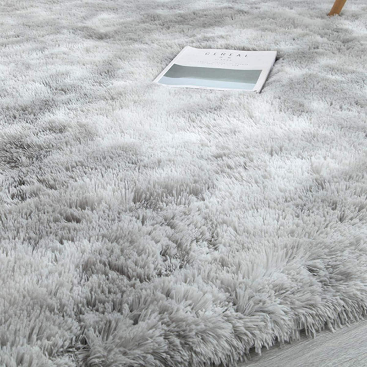 Flauschiger Teppich Rund Modern Hochflor Rutschfest Grau Weiß 200x200cm