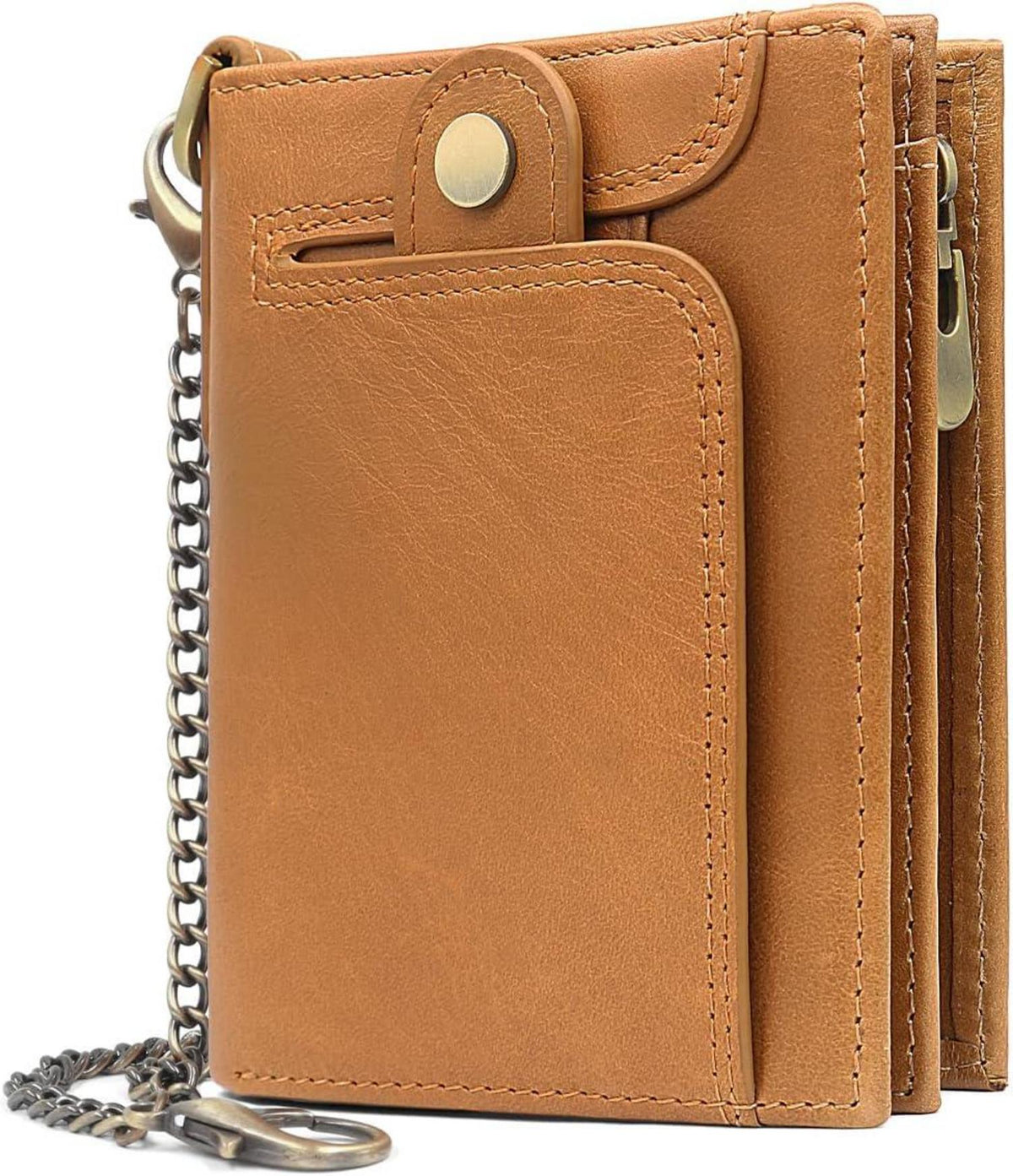 Herren RFID Geldbörse Echtes Leder mit Kette und Münzfach